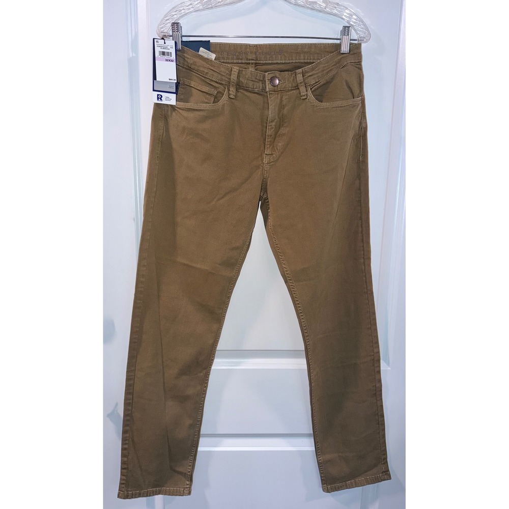 Perry Ellis Men's 32X32 Slim Fit Stretch Pants Elmwood Tan Brown PDBSF005RT NWT